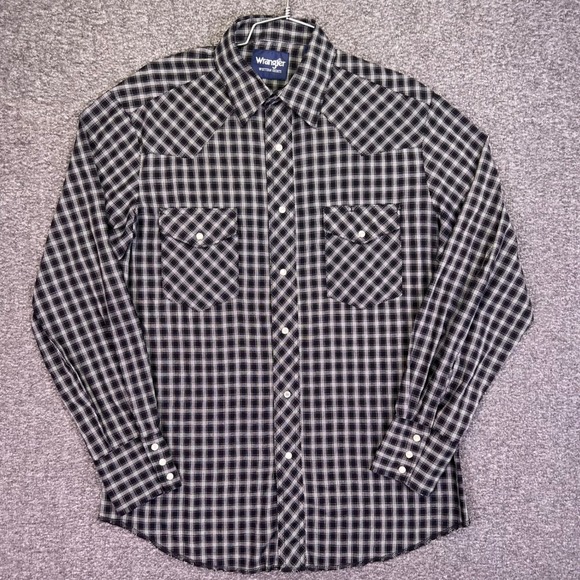 Wrangler Other - Wrangler Western Shirt Mens M Black White Plaid Pearl Snap Casual Cowboy Rodeo